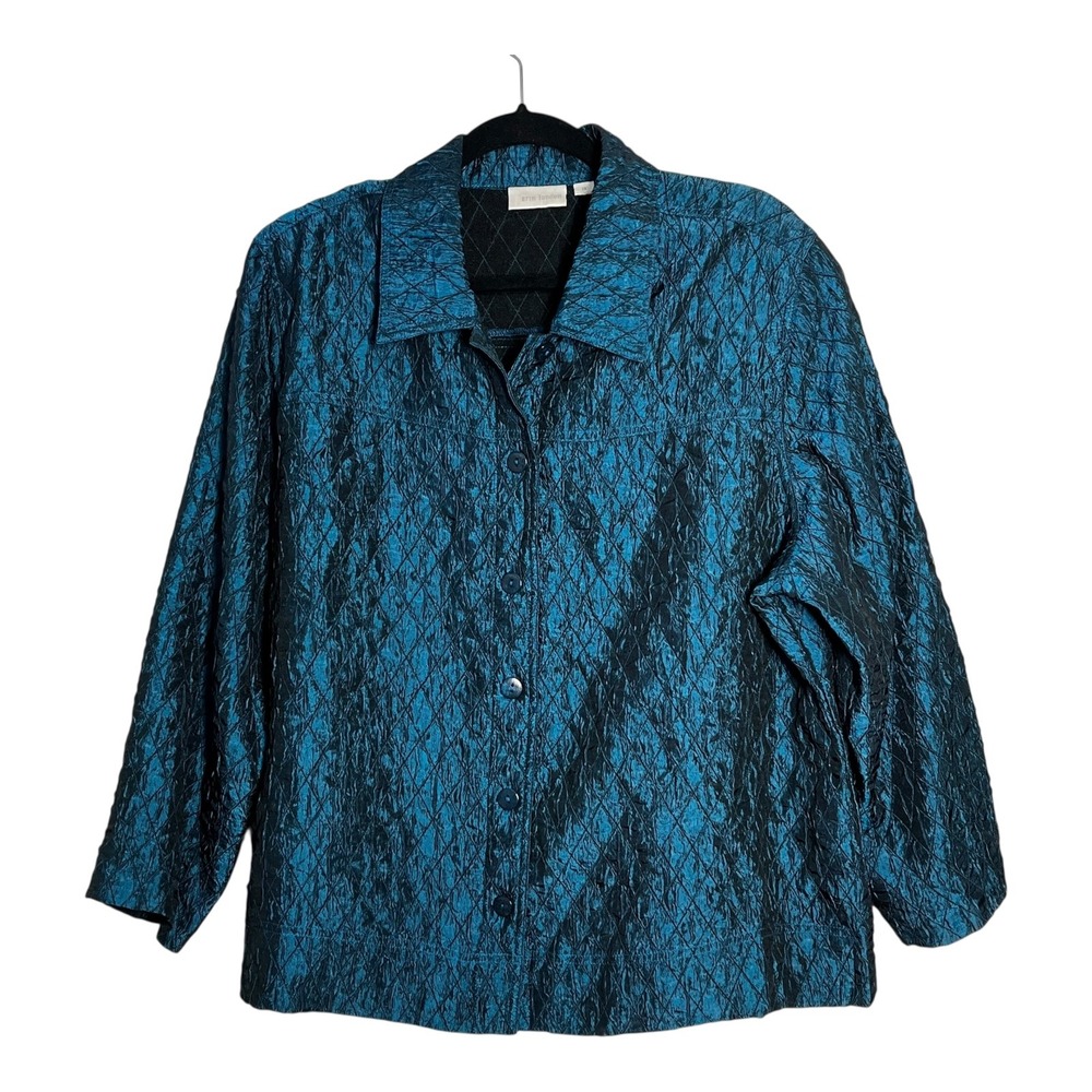 Erin London Womens Teal‎ Textured Button Front Jacket Blazer 1X